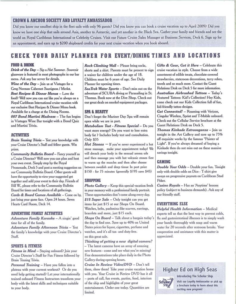 Mariner Compasses/Spa Menu 4/134/20/08 Eastern Royal Caribbean